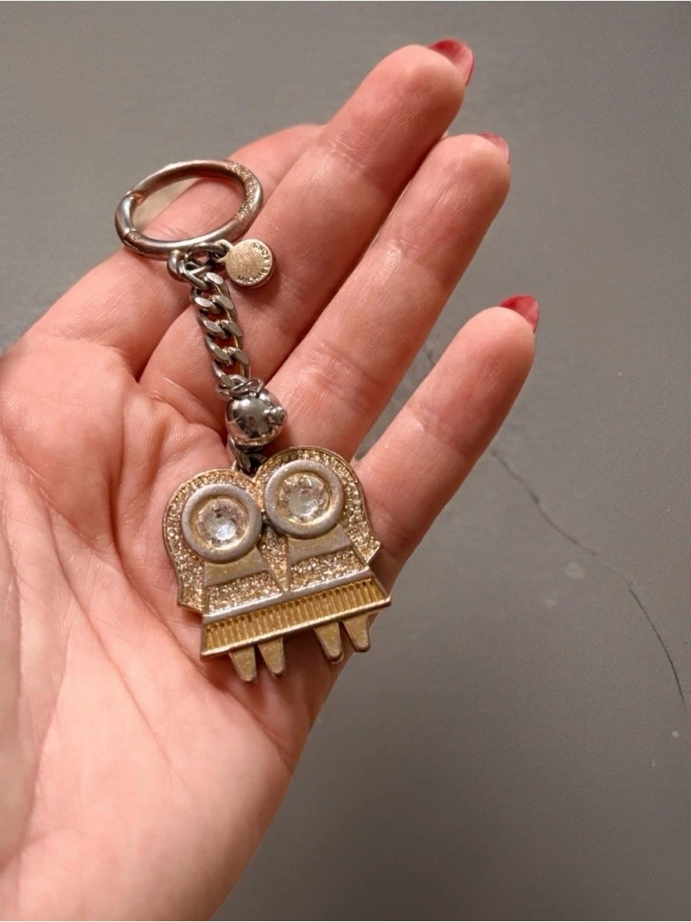 Michael Kors Owl Keychain Bag Charm Rhinestone Silver-Gold Tone Gold Accent